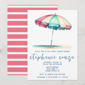 Invitation Beach, Blue, Red, Teal Umbrella, Bridal Shower (Devant / Derrière)