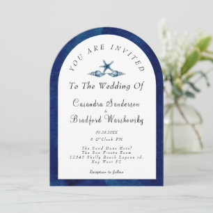 Invitation Beach Blue Seashell Marine Blue Watercolor Mariage