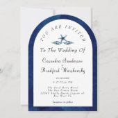 Invitation Beach Blue Seashell Marine Blue Watercolor Mariage (Devant)