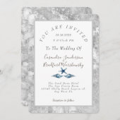 Invitation Beach Blue Seashell Silver Grey Mariage élégant (Devant / Derrière)