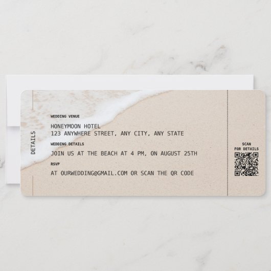 Invitation BEACH Boarding Pass Destination Wedding Code QR (Dos)