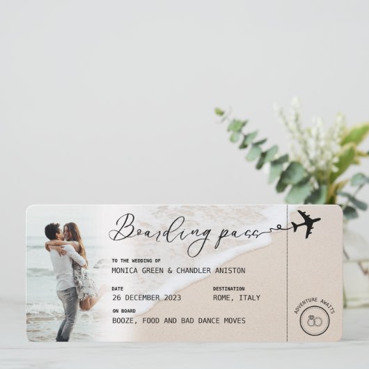 Invitation BEACH Boarding Pass Destination Wedding Code QR (Debout devant)