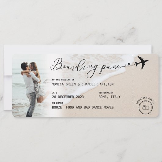 Invitation BEACH Boarding Pass Destination Wedding Code QR (Devant)