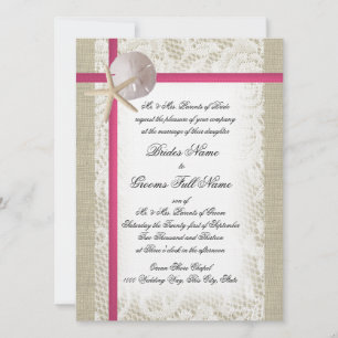 Invitation Beach Burlap et Lace Fuchsia Mariage