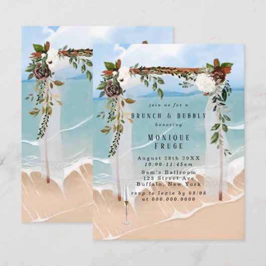 Invitation Beach Canopy Floral Tropic Brunch & Bubbly Invitat (Devant / Derrière)