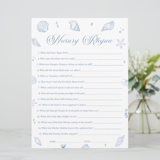 Invitation Beach Coastal Baby shower Nursery Rhyme Game Card (Debout devant)