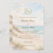Invitation Beach coastal monogrammed wedding (Devant / Derrière)