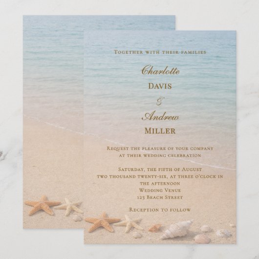 Invitation Beach coastal wedding (Devant / Derrière)