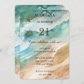 Invitation Beach Cream Aqua Ocean Anniversaire (Devant / Derrière)