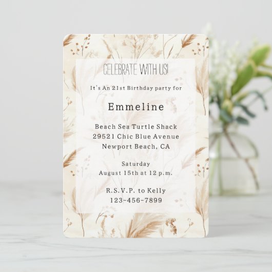Invitation Beach Cream Sand Birthday (Debout devant)