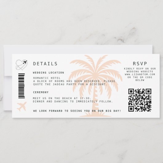 Invitation Beach Destination Boarding Pass QR All One Mariage (Dos)