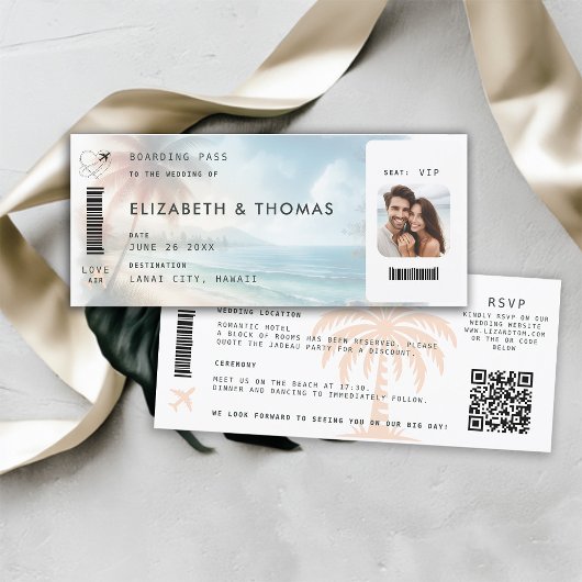 Invitation Beach Destination Boarding Pass QR All One Mariage