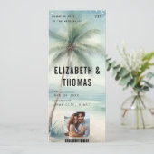 Invitation Beach Destination Modern Aqua Palm Photo Mariage (Debout devant)