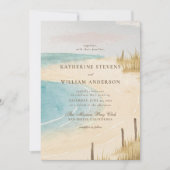Invitation Beach Fence Ocean Grass Sky Art Mariage élégant (Devant)