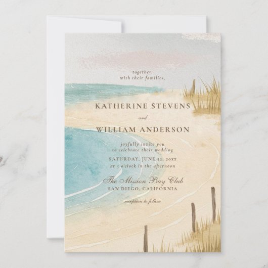 Invitation Beach Fence Ocean Grass Sky Art Mariage élégant (Devant)