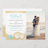 Invitation Beach Gold Sparkle We Elopé avec Mariage photo (Devant / Derrière)