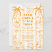 Invitation Beach Grad Vibes Doodle Yellow Graduation (Devant)