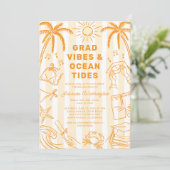 Invitation Beach Grad Vibes Doodle Yellow Graduation (Debout devant)