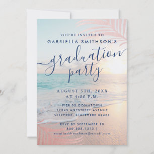 Invitation Beach Graduation Tropical Pink Palm