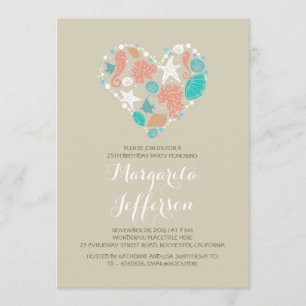 Invitation Beach Heart Nautical Coastal fête d'anniversaire