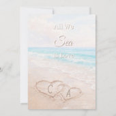Invitation Beach hearts sand initials wedding (Dos)