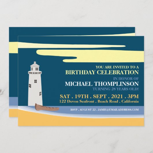 Invitation Beach Lighthouse, fête d'anniversaire (Devant / Derrière)