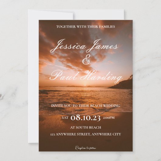 Invitation Beach Night Sunset dans l'Horizon Mariage (Devant)
