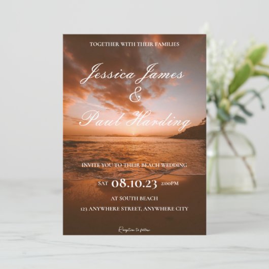 Invitation Beach Night Sunset dans l'Horizon Mariage (Debout devant)