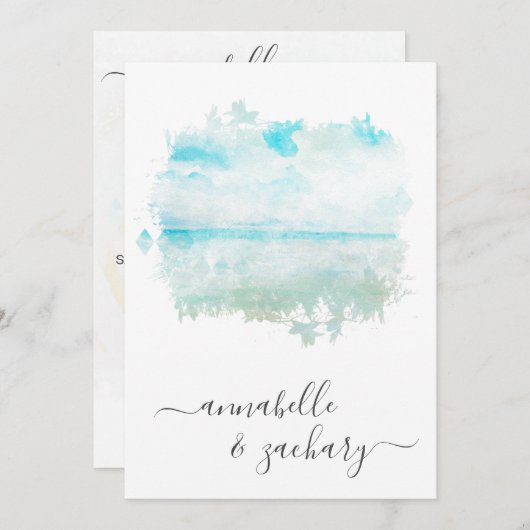 Invitation *~* Beach Ocean Sea + RSVP - QR AR7 Mariage (Devant / Derrière)