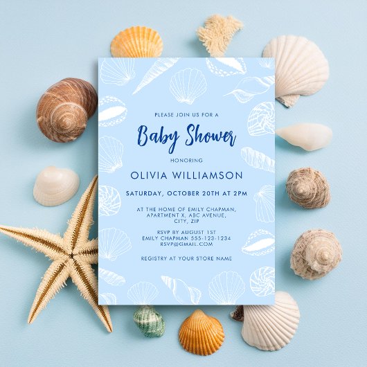 Invitation Beach Ocean Sea Shells Boy Baby shower