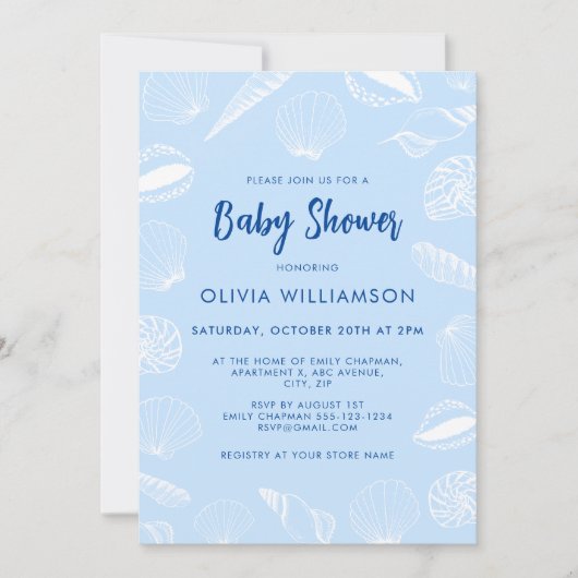 Invitation Beach Ocean Sea Shells Boy Baby shower (Devant)