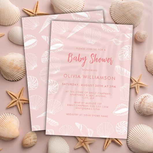 Invitation Beach Ocean Sea Shells Girls Baby shower