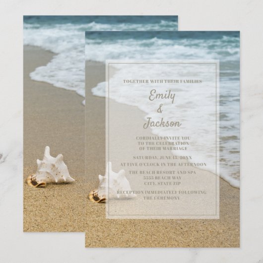 Invitation Beach Ocean Seashell Sandy Beach Wedding (Devant / Derrière)