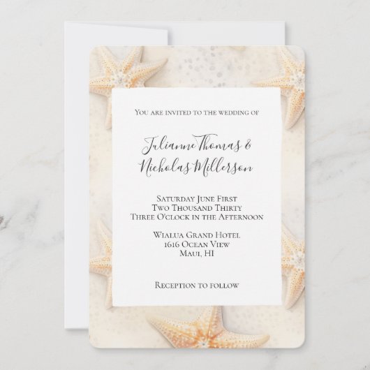 Invitation Beach Ocean Starfish Mariage (Devant)