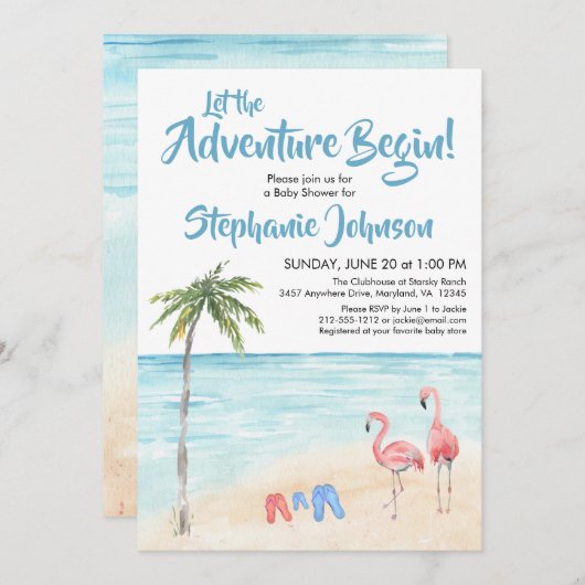 Invitation Beach Ocean Surf Adventure Baby shower Gary (Devant / Derrière)