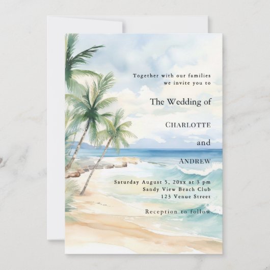 Invitation Beach ocean tropical palm destination wedding (Devant)