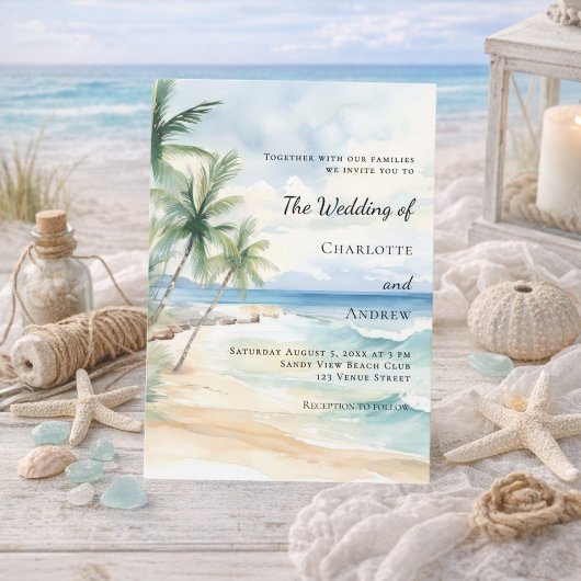 Invitation Beach ocean tropical palm destination wedding