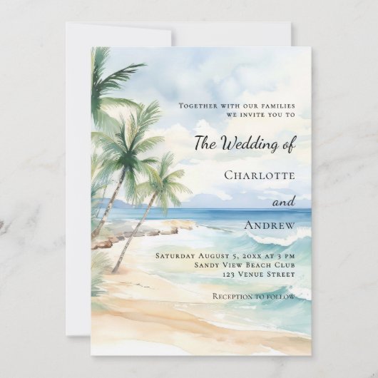 Invitation Beach ocean tropical palm destination wedding (Devant)