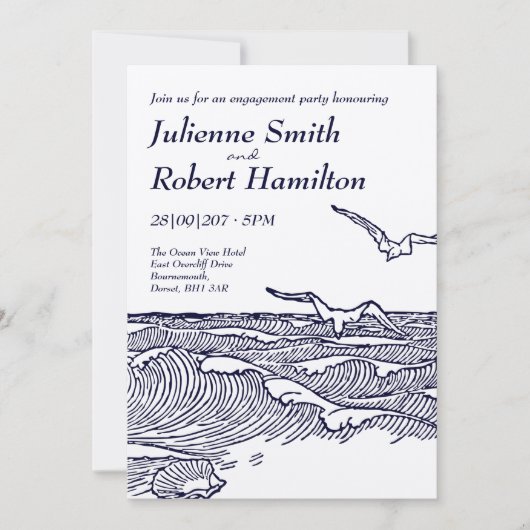 Invitation Beach Ocean Waves Parti d'engagement Rustique (Devant)