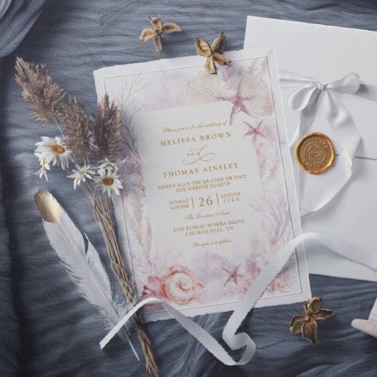 Invitation Beach Ocean Wedding Tropical Chic QR Code Wedding