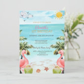 Invitation Beach Palm Flamants roses roses Cocktail 1er (Debout devant)