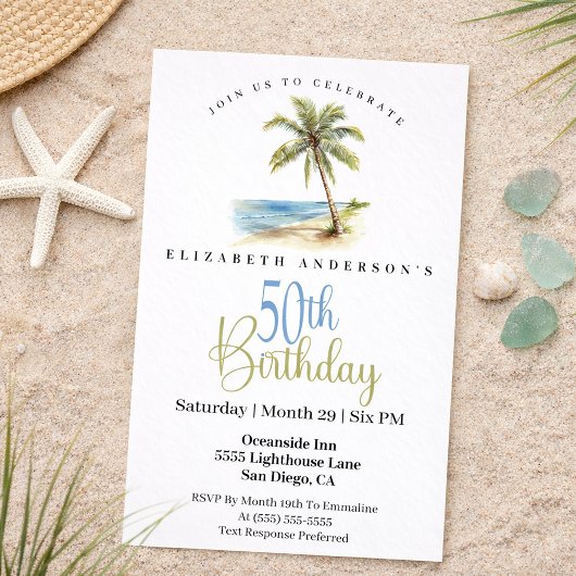 Invitation Beach Palm Tree 50th Birthday