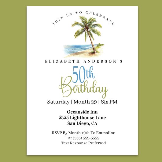 Invitation Beach Palm Tree 50th Birthday