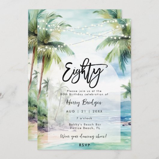 Invitation beach palmiers fête du 80e anniversaire (Devant / Derrière)