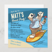 Invitation Beach Party Ajouter Vos Détails Surfing Polar Bear (Devant / Derrière)