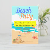 Invitation Beach Party avec Sand Castle & Starfish Party (Debout devant)