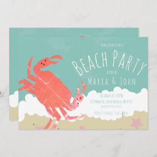Invitation Beach Party Crabe Sable Ocean Waves