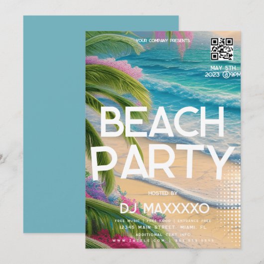 Invitation Beach Party Event Bar Tropical Club Flyer (Devant / Derrière)