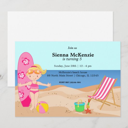 Invitation Beach Party (Fille) (Devant / Derrière)