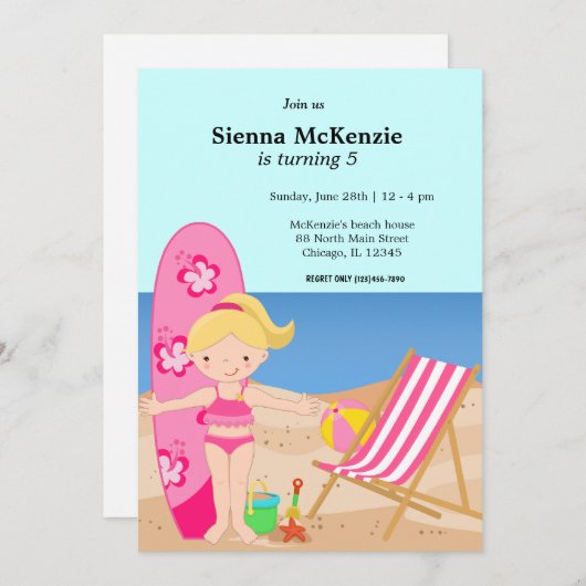 Invitation Beach Party (Fille) (Devant / Derrière)
